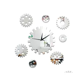 Orologi da parete Modern Fai da te 3D Large Gear Clock Sticker Decal Watch Decor Home Office Room Silent Relogio De Parede Gift Drop Delivery Gar Dhjgv