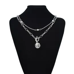 Pendant Necklaces Gold-Silver Metal Chain Double-Layer Necklace Ladies Double-Layered Pearl Temperament All-Match Sexy Clavicle Jewelry