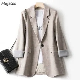 Women garnitury Blazers Kobiety Patchwork Korean Chic Spring Loose Pockets Lady Eleganckie płaszcze pojedyncze przycisk Minimalistyczna jeździe na długim rękawem 230208