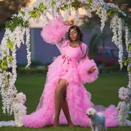 Casual Dresses Pink Fluffy Tulle Maternity Robe Sexig Ruffles Sweep Tracting klänning 2023 Poshoot Graviditetskläder