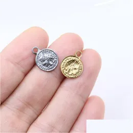 Charms 5Pcs 10Mm Wholesell Stainless Steel Mini Coin Pendant Diy Necklace Earrings Bracelets Unfading Colorless 2Colors Drop D Dhavh