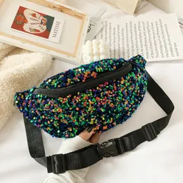 Midjepåsar Fashion Sequin Women Fanny Packs Femme stor kapacitet axel casual handväska plånbok bröstkropp för väska 230208