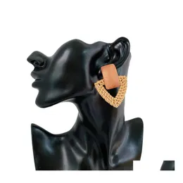 Charm Fashion Creative Wood Round Rattan Earrings Bohemian Geometric Stud Handmade personlighet Drop Delivery Jewelry Dhmht