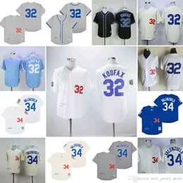 Filme Mitchell e Ness Baseball 32 Sandy Koufax Jerseys Vintage costurou 34 Fernando Valenzuela Gray 1963 Creme 1955 Branco 1959 1981 Jersey azul
