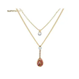 Anhänger Halsketten Mode Doppelschicht Böhmische Layered Kristall Waterdrop Perlenkette Für Frauen Elegante Partei Schmuck Geschenk Drop D Dhqvk