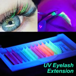 メイクアップツールGorota UV Neon Lash Extenion Glow in the Dark Lashes蛍光緑色の明るいカラフルなバルククラシック個々のまつげ拡張230208