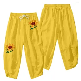 Men's Pants Men Yellow Floral Print Harem Drawstring Joggers Trousers Loose Streetwear Casual