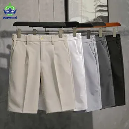 Pantaloncini da uomo Abbigliamento di marca Pantaloni formali estivi Uomo Business Chino Ufficio Lunghezza al ginocchio Casual Tinta unita Sottile Bianco Grigio Corto Uomo Y2302