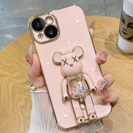 Bear Phone Case for Apple 14plus Phone Case New Electroplated All-Inclusive Iphone 14 13 12 11 Pro max X XS Candy Bear Folding Bracket Phone Case
