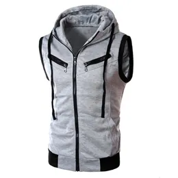 Gilet da uomo Hip Hop Raglan Felpe con cappuccio per tutti i giorni Gilet caldo Pullover Color Block Sport estivi Uomo Cerniera senza maniche Felpe con cappuccio Fitness Gilet con cappuccio 230209