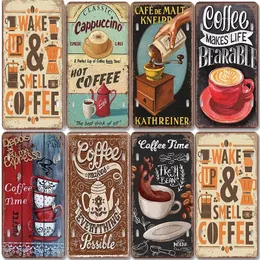 Coffee Licenses Plate Vintage Metal Tin Signs Retro Coffee Time Metal Plaques for Cafe Iron Painting Kitchen Living Room Home coffee shop Wall Art Decor 30X15CM w01