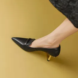 Элегантные женские туфли-лодочки из натуральной кожи, модная офисная рабочая обувь без шнуровки на тонком высоком каблуке 241