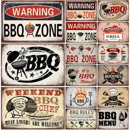 BBQ تحذير المعادن الصفيح علامة الفرن عتيقة جدار ديكور اللوحة لوحة الشواء متجر مطعم الحرفة ديكور المنزل 20x30cm woo