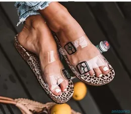 Sandália Verão Praia Sexy Estampado Leopardo Roma Senhora Plana Plataforma Cor Misturada Antiderrapante Fivela Sapatos Mulher