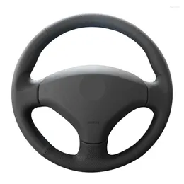 Tampas do volante Capas à mão costura a mão preta Artificial de couro acessórios de carro confortável capa respirável para 308 2023