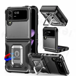 For Samsung Galaxy Z Flip 4 Case Magnetic Ring Holder Kickstand Heavy Duty Shockproof Full Body Protective Phone Cover For Samsung Z Flip3
