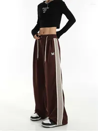 Pantalones de chándal para mujer, pantalón informal de estilo americano, recto, de cintura alta, estilo café, pierna ancha, 2023