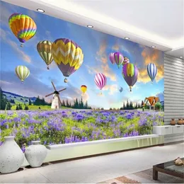 Papéis de parede Milofi personaliza 3D Decoração de impressão papel de parede Mural de lavanda Flor Sea Air Balão paisagem Pintura de TV Parede de fundo