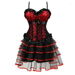 Bustiers Korsetts Burlesque Korsett Tutu Kleid Rote Punkte Top Minirock Vintage Vollbrust Bustier für Frauen Plus Größe S-6XL