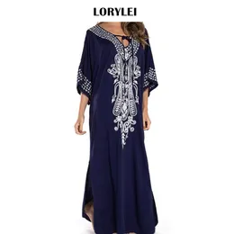 Sarongs indie folk işlemeli artı boyut Kaftan yaz plaj elbise mavi pamuk tunik plaj bornoz kadın mayo kapak n775