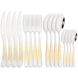 Set di stoviglie 16 pezzi Set di posate in acciaio inossidabile di alta qualità Cucchiaio da caffè Forchetta Coltello Stoviglie Posate da sposa Utensili da cucina