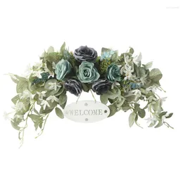 Dekorativa blommor A50i Artificial Rose Flower Swag Wedding Lintel med välkomstskylt hängande faux grenar