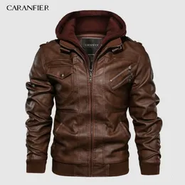 Men's Jackets CARANFIER Mens PU Hooded Jackets Coats Motorcycle Biker Faux Leather Jacket Men Classic Winter Jackets Clothes European Size 230208