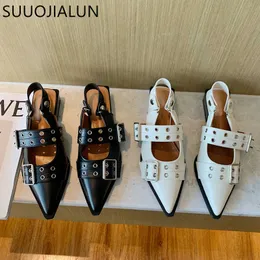 2024 Fashion Suojialun Frauen Marke Sandalen neue Frühlingsschnallen Damen Casual Slip auf Maultier speicherten Zehen flachen Kleid