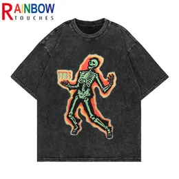 Herr t-shirts Rainbowtouches tvättade t-shirt 2022 Vintage unisex high street yyds skalle grafisk överdimensionerad anime t shirts street mode hip hop t230209