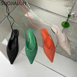 Tå nya sommarsandaler pekade kvinnor Suojialun 2022 Sandalskor Fashion Bling Crystal Shallow Mules Ladies Eelgant Ankel Lace Up Slides T230208 221