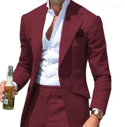 Herrenanzüge Neueste Kerbe Großer Revers Burgunder Herrenanzug Blazer Casual Fashion Jacket Hosen Bräutigam Hochzeitsfeier Kleid Custom Smoking 2