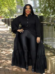 プラスサイズのドレス女性ドレスレディースメッシュゴシックブラックドレス長袖ポロシャツドレスプラスサイズ卸売バルクドロップ230209