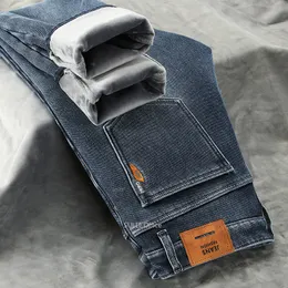 Jeans masculinos de inverno homens jeans jeans Casual Stretch encerrado de jeans reto Cowboy Student calça clássica clássica de grossa calças 230208