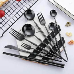 Servis uppsättningar Designer Chopstick Cutlery Set Black Matte Classic Coffee TEASILS SPOON