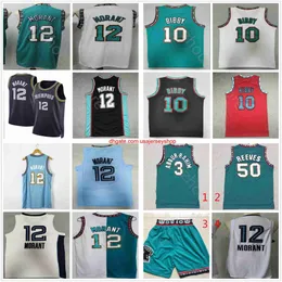 2021/22 MENS 75th City JA 12 Morant Basketball Jerseys Retro 50 Reeves Mike 10 Bibby Shareef 3 Abdur-Rahim Stitched Black White