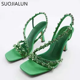 Summer Fashion New Sandal Women Sandals Suojialun Brand Bling Crystal узкая полоса.