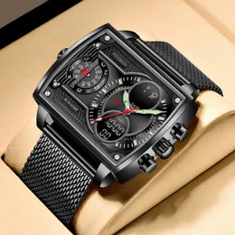 Armbanduhr Foxbox Männer Uhren Top Square Sports Uhr für Fashion Double Display Quarz Armbanduhr Relogio Maskulino