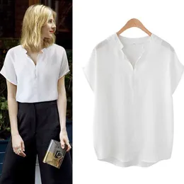 تي شيرت للسيدات الصيف قميص بلوزة قميص قصير الأكمام سوداء أبيض سيدات شيفون ناعم التنفس الإناث أعلى الملابس غير الرسمية بالإضافة إلى الحجم 5XL Y2302