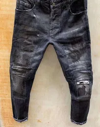 DSQUARE 청바지 D2 남성 청바지 Denim Jean Black Ripped Pants Pour Hommes Men S Italy Fashion Biker Motorcycle Rock Revival Jeans High QDD IZC