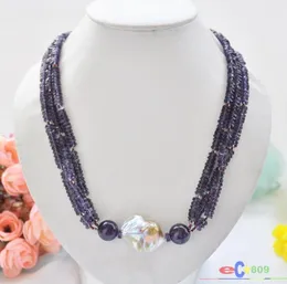 Chains P4940 3row 21" 30mm Baroque Lavender Keshi Pearl Amethyst Bead Necklace