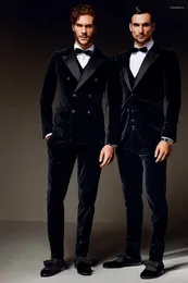Herrdräkter senaste kappbyxa design svart dubbelbröst sammet män passar formell smal passform bröllop tuxedo anpassad brudgum blazer skräddarsydd