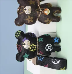 Luxury Urso Design Carchain Metal Metal Flower Saco de joias pendentes Titular para homens Presente Fashion PU Animal Key Chain Acessórios