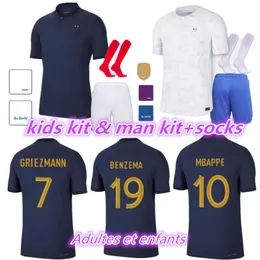22 23 Mbappe French Adult Kit Soccer Jerseys Benzema Griezmann Kante Pogba Zidane Giroud Matuidi Kimpembe Varane Equipement Maillotde Football Shirt Men Kids Kit