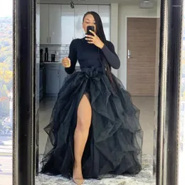Spódnice 2023 Black High Split Tiul z tiulową tiulową spódnicą Puchniętą sukienkę z zapięciem na zamek błyskawiczny Kobiety