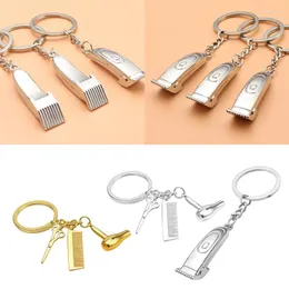 Keychains Creative Frisör Keychain Metal Mini Hair Dryer Clipper Scissors Comb Charm Pendant Key Ring Bag Hanging Ornament Dropship