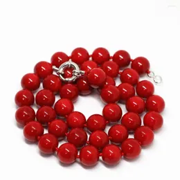 Catene Charms Corallo rosso artificiale 8mm Moda perline rotonde Collana Gioielli Donna Festa Elegante regalo 18 pollici B1467