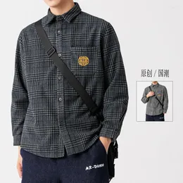 Men's T Shirts MRGB Men's Solid Embroidery Cotton Jacket Casual Oversize Male Plaid Coat Loose Streetwear Vintage Man Jackets Men