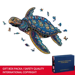الكتل Sea Turtle Size S 100pc 3d Wooden Jigsaw Puzzle Animal Declessed Declessed Toys Gift Games Interactive Games 230209