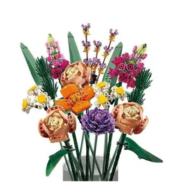 블록 발렌타인 데이 꽃다발 빌딩 블록 모델 소녀 선물 로맨틱 꽃 식물 홈 분재 장식 Diy 조립 장난감 벽돌 H1 Dhqdn