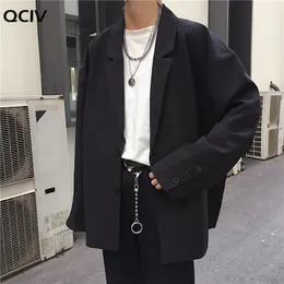 Męskie garnitury Blazers Men Solid Black Autumn Single Korean Elegancka Casual Oversize Pockets Ins Simple Loose 230209